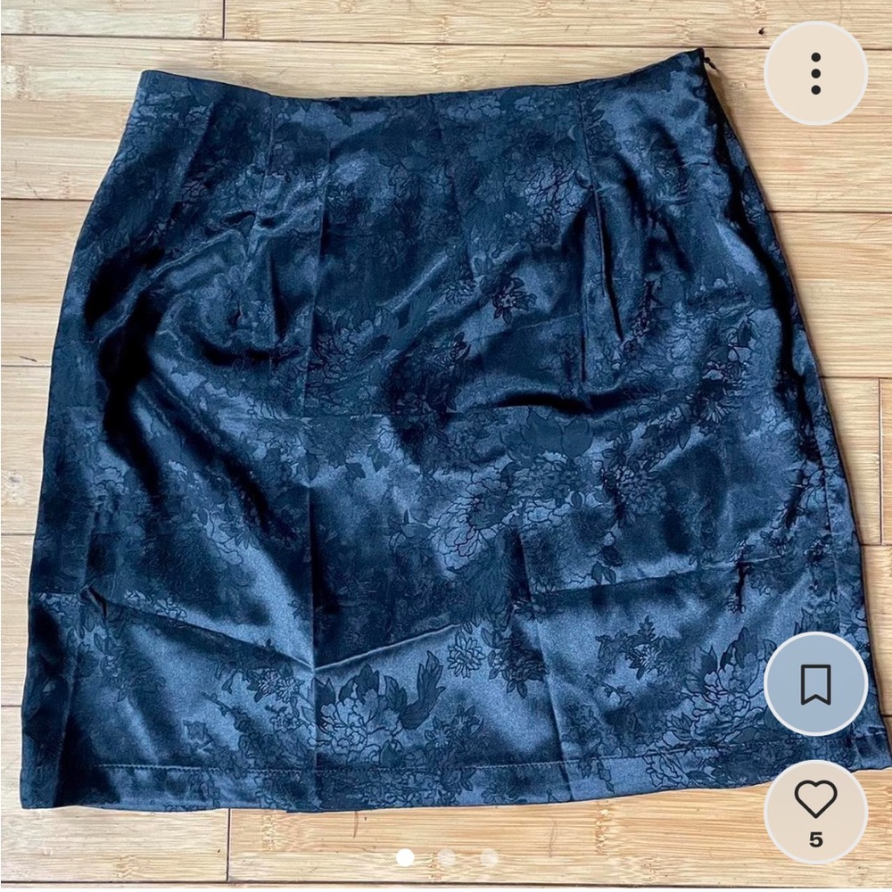 Black on black floral silky miniskirt